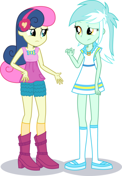 Size: 1964x2845 | Tagged: safe, artist:phucknuckl, derpibooru import, edit, vector edit, bon bon, lyra heartstrings, sweetie drops, equestria girls, accessories, accessory swap, belt, boots, bow, bowtie, closed mouth, clothes, clothes swap, cutie mark, cutie mark clothes, dress, female, headband, jewelry, looking at each other, necklace, pants, pocket, shadow, shirt, shoes, shorts, simple background, socks, standing, standing up, top, transparent background, vector, woman