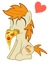 Size: 1500x2000 | Tagged: safe, artist:pizzamovies, derpibooru import, oc, oc:pizzamovies, unofficial characters only, earth pony, pony, eating, eyes closed, floating heart, food, heart, male, meat, pepperoni, pepperoni pizza, pizza, ponies eating meat, simple background, sitting, smiling, solo, stallion, transparent background