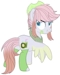 Size: 1388x1740 | Tagged: safe, artist:celestial-rue0w0, artist:fluttersbases, derpibooru import, oc, oc:breezy kiwi, unofficial characters only, pegasus, pony, bandaid, bandana, base used, butt, clothes, commission, cowboy hat, female, food, fruit, hat, kiwi fruit, mare, plot, simple background, socks, solo, stockings, thigh highs, transparent background