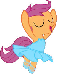 Size: 423x544 | Tagged: safe, artist:angrymetal, derpibooru import, scootaloo, pegasus, pony, arms in the air, ballerina, ballet, ballet slippers, clothes, en pointe, eyes closed, open mouth, scootarina, scootatutu, scootutu, shoes, simple background, skirt, skirtaloo, solo, transparent background, tutu