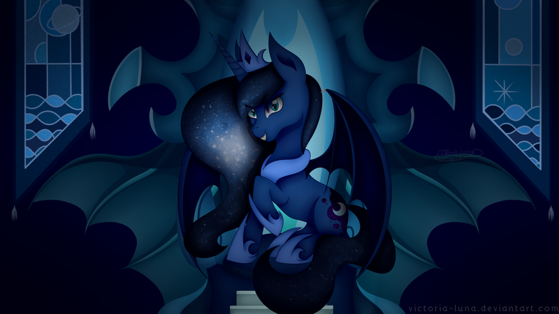 Size: 1920x1080 | Tagged: safe, artist:victoria-luna, derpibooru import, princess luna, alicorn, pony, throne, wallpaper