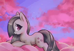 Size: 2001x1384 | Tagged: safe, artist:mirroredsea, derpibooru import, marble pie, earth pony, pony, cute, female, marblebetes, mare, profile, prone, smiling, solo, sweet dreams fuel