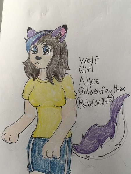 Size: 1538x2046 | Tagged: alter ego, anthro, artist:estories, artist:wolfspiritclan, derpibooru import, fusion, human hybrid, hybrid, oc, oc:alice goldenfeather, oc:ruby nights, safe, traditional art, unofficial characters only, werewolf