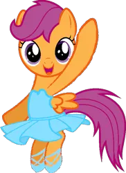 Size: 513x703 | Tagged: safe, artist:angrymetal, derpibooru import, scootaloo, pegasus, pony, ballerina, ballet, clothes, cute, cutealoo, en pointe, one arm up, open mouth, scootarina, scootatutu, scootutu, shoes, simple background, skirt, skirtaloo, solo, transparent background, tutu