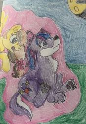 Size: 1536x2206 | Tagged: safe, artist:estories, artist:wolfspiritclan, derpibooru import, oc, oc:alice goldenfeather, oc:ruby nights, pegasus, pony, werewolf, fusion, mare in the moon, moon, night, traditional art, werewolf curse