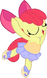 Size: 322x538 | Tagged: safe, artist:angrymetal, derpibooru import, apple bloom, pony, adorabloom, applebetes, arms in the air, ballerina, ballet, ballet slippers, bloomerina, bow, clothes, cute, eyes closed, on one leg, open mouth, shoes, simple background, skirt, solo, transparent background, tutu