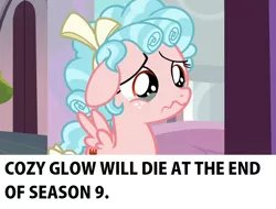 Size: 1280x972 | Tagged: safe, derpibooru import, edit, edited screencap, screencap, cozy glow, pegasus, pony, marks for effort, spoiler:s09, confirmed, cozybuse, crying, female, filly, headcanon, solo