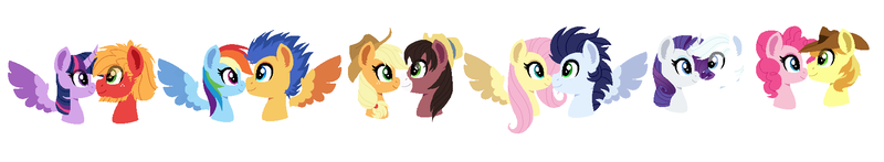 Size: 1796x330 | Tagged: safe, artist:xxgalaxyfallsxx, derpibooru import, applejack, big macintosh, braeburn, double diamond, flash sentry, fluttershy, pinkie pie, rainbow dash, rarity, soarin', trouble shoes, twilight sparkle, twilight sparkle (alicorn), alicorn, pony, braepie, diamond duo, female, flashdash, male, shipping, simple background, soarinshy, straight, troublejack, twimac, white background