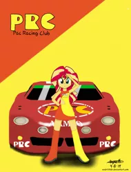 Size: 1556x2048 | Tagged: safe, artist:wvdr220dr, derpibooru import, sunset shimmer, equestria girls, 1999, car, fanart, female, model, namco, pac-man, racing, ridge racer, solo, team