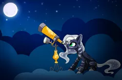 Size: 1920x1254 | Tagged: artist:kxttponies, cloud, derpibooru import, female, moon, night, oc, safe, solo, stars, telescope, unofficial characters only, zebra, zebrasus