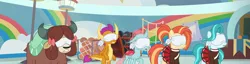 Size: 2821x720 | Tagged: safe, derpibooru import, edit, screencap, lighthoof, ocellus, shimmy shake, smolder, yona, changedling, changeling, dragon, earth pony, pony, yak, 2 4 6 greaaat, blindfold, context is for the weak, female, panorama, school of friendship