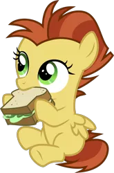 Size: 3000x4544 | Tagged: safe, artist:sollace, derpibooru import, lemon crumble, pegasus, pony, between dark and dawn, .svg available, cute, cuteness overload, eating, female, filly, foal, food, friendship student, hnnng, hyper sonic, looking at someone, sandwich, simple background, sitting, solo, transparent background, vector