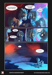 Size: 3541x5016 | Tagged: safe, artist:freeedon, artist:lummh, derpibooru import, oc, oc:appolonia, oc:aurora, oc:selendis, dragon, pony, unicorn, comic:the lost sun, collaboration, comic, female, glowing horn, horn, image, magicorn, mare, patreon, patreon logo, png, speech bubble