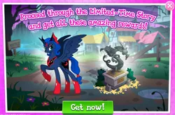 Size: 1032x679 | Tagged: advertisement, captain goodguy, derpibooru import, discord, discord is not amused, evil luna, gameloft, idw, idw showified, limited-time story, official, princess luna, reflections, safe, spoiler:comic, statue, unamused