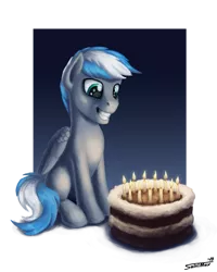 Size: 1199x1500 | Tagged: safe, artist:sa1ntmax, derpibooru import, oc, oc:cloud zapper, pegasus, pony, birthday cake, cake, candle, commission, food, happy, happy birthday, male, simple background, smiley face, solo, transparent background