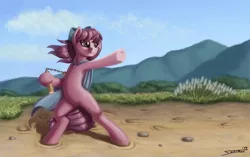 Size: 2000x1254 | Tagged: safe, artist:sa1ntmax, derpibooru import, oc, oc:amethyst heartstone, unofficial characters only, pony, unicorn, armpits, bipedal, commission, digital art, female, fighter, fighting stance, mountain, nunchucks