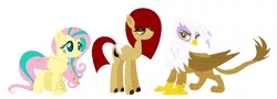 Size: 1443x519 | Tagged: safe, artist:g0ldentoothpick, derpibooru import, fluttershy, gilda, gryphon, hippogriff, hybrid, family, female, gildashy, interspecies offspring, lesbian, magical lesbian spawn, offspring, parent:fluttershy, parent:gilda, parents:gildashy, shipping