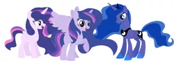 Size: 1360x478 | Tagged: safe, artist:estrellasentry, derpibooru import, princess luna, twilight sparkle, twilight sparkle (alicorn), alicorn, pony, family, female, lesbian, magical lesbian spawn, offspring, parent:princess luna, parent:twilight sparkle, parents:twiluna, shipping, twiluna