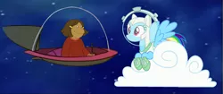 Size: 2233x934 | Tagged: arthur, artist:guihercharly, astrodash, astronaut, clothes, cloud, costume, crossover, derpibooru import, francine frensky, glass dome, op is on drugs, rainbow dash, safe, spaceship, the jetsons, wat