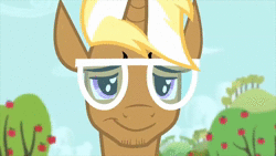 Size: 1920x1080 | Tagged: safe, derpibooru import, edit, edited screencap, screencap, rarity, trenderhoof, human, pony, scare master, simple ways, animated, apple, apple tree, blushing, fart, female, floppy ears, gay, gay in front of girls, glasses, heart, hoers mask, male, mask, muscles, ponies the anthology vii, sound, tree, webm