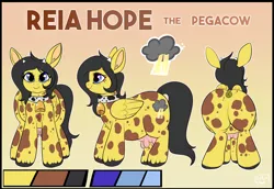 Size: 1234x850 | Tagged: artist:lulubell, bell, bell collar, collar, cow, cowbell, cow pony, derpibooru import, dock, hybrid, oc, oc:reia hope, pegacow, reference sheet, safe, udder, unofficial characters only
