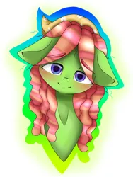 Size: 1800x2400 | Tagged: safe, artist:valiantstar00, derpibooru import, tree hugger, earth pony, pony, blushing, bust, eyebrows visible through hair, female, floppy ears, looking at you, mare, simple background, smiling, solo, white background