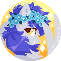 Size: 855x855 | Tagged: safe, artist:mirtash, artist:sonnatora, derpibooru import, oc, oc:gabriel, pegasus, pony, collaboration, floral head wreath, flower, rcf community, solo