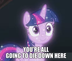 Size: 1286x1080 | Tagged: caption, cropped, derpibooru import, edit, edited screencap, image macro, implied death, meme, quote, red queen, resident evil, safe, screencap, solo, text, treelight sparkle, tree of harmony, what lies beneath