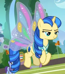 Size: 572x656 | Tagged: safe, derpibooru import, screencap, mystic moonlight, november rain, pony, unicorn, 2 4 6 greaaat, buckball, butterfly wings, flying, friendship student, glimmer wings, wings