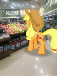 Size: 3024x4032 | Tagged: safe, derpibooru import, photographer:undeadponysoldier, applejack, earth pony, pony, apple, augmented reality, female, food, gameloft, grocery store, hat, irl, lowes foods, mare, photo, ponies in real life, produce