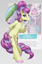 Size: 596x900 | Tagged: safe, artist:loupgarou, derpibooru import, fleur de verre, anthro, earth pony, unguligrade anthro, barbie doll anatomy, blind bag, female, flower, hoof hands, mare, solo, toy, unshorn fetlocks