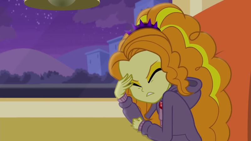 Size: 1366x768 | Tagged: safe, derpibooru import, screencap, adagio dazzle, equestria girls, rainbow rocks, adagio is not amused, annoyed, clothes, female, hoodie, sitting, unamused