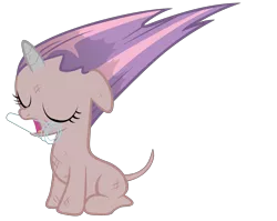 Size: 8800x7000 | Tagged: safe, artist:tardifice, derpibooru import, edit, edited edit, editor:slayerbvc, vector edit, sweetie belle, pony, unicorn, absurd resolution, bad mane day, bald, blank flank, burnt, dirty, eyes closed, female, filly, floppy ears, furless, furless edit, mouth hold, nude edit, nudity, scorched, shaved, shaved tail, simple background, solo, sweetie bald, sweetie fail, transparent background, vector, vial