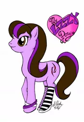 Size: 745x1072 | Tagged: safe, artist:sarahughey-art, derpibooru import, ponified, earth pony, pony, bracelet, clothes, dyed mane, female, halestorm, heart, jewelry, lzzy hale, mare, socks, solo, stockings, striped socks, thigh highs