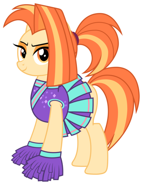 Size: 1640x2119 | Tagged: safe, artist:sonofaskywalker, derpibooru import, shimmy shake, earth pony, pony, 2 4 6 greaaat, cheerleader, clothes, female, lidded eyes, mare, pleated skirt, pom pom, ponytail, simple background, skirt, solo, transparent background, vector