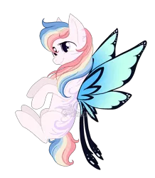 Size: 1464x1676 | Tagged: safe, artist:aledera, derpibooru import, oc, pony, butterfly wings, female, mare, multicolored hair, rainbow hair, simple background, solo, transparent background, wings