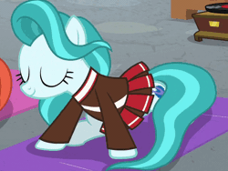 Size: 640x480 | Tagged: 2 4 6 greaaat, animated, animation error, clothes, cute, cutie mark, derpibooru import, downward dog, face down ass up, gif, great moments in animation, lighthoof, lightorable, pleated skirt, safe, school of friendship, screencap, shimmy shake, skirt, skirt lift