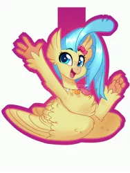 Size: 3000x4000 | Tagged: armpits, artist:annakitsun3, badge, bust, chest fluff, classical hippogriff, derpibooru import, female, happy, hippogriff, jewelry, my little pony: the movie, necklace, open mouth, portrait, princess skystar, safe, simple background, smiling, solo, spread wings, waving, wavy mouth, white background, wings