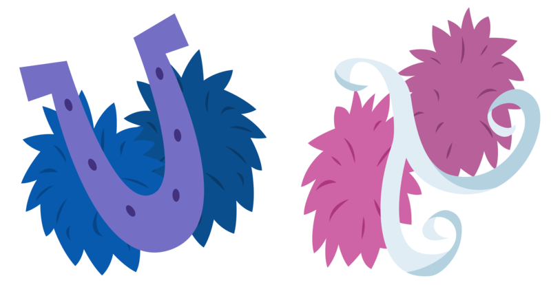 Size: 2620x1357 | Tagged: 2 4 6 greaaat, artist:cheezedoodle96, cutie mark, cutie mark only, derpibooru import, horseshoes, lighthoof, no pony, pom pom, safe, shimmy shake, simple background, svg, .svg available, transparent background, vector