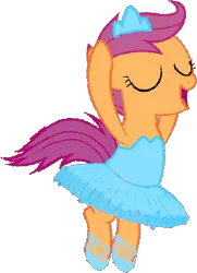 Size: 384x530 | Tagged: safe, artist:angrymetal, derpibooru import, scootaloo, pony, arms in the air, ballerina, ballet, ballet slippers, clothes, cute, cutealoo, enpointe, eyes closed, jewelry, open mouth, scootarina, scootatutu, scootutu, shoes, simple background, skirt, skirtaloo, solo, tiara, transparent background, tutu