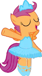 Size: 355x629 | Tagged: safe, artist:angrymetal, derpibooru import, scootaloo, pony, ballerina, ballet, ballet slippers, clothes, cute, cutealoo, en pointe, eyes closed, jewelry, one arm up, open mouth, scootarina, scootatutu, scootutu, shoes, simple background, skirt, skirtaloo, solo, tiara, transparent background, tutu