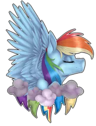 Size: 2847x3722 | Tagged: safe, artist:norrixcurral08, derpibooru import, part of a set, rainbow dash, pony, bust, eyes closed, portrait, signature, simple background, smiling, solo, spread wings, thunderbolt, transparent background, wings