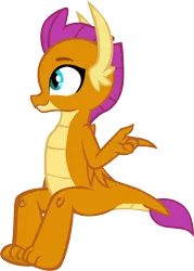 Size: 4103x5735 | Tagged: artist:memnoch, claws, cute, derpibooru import, dragon, dragoness, fangs, female, folded wings, horns, safe, simple background, sitting, smiling, smolder, smolderbetes, snapping fingers, solo, sweet and smoky, teenaged dragon, teenager, toes, transparent background, vector, wings