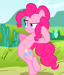 Size: 432x500 | Tagged: safe, derpibooru import, screencap, pinkie pie, earth pony, pony, putting your hoof down, animated, bipedal, gif, invisible stallion, out of context, solo