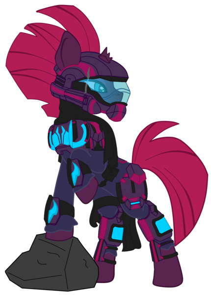 Size: 1593x2221 | Tagged: safe, artist:thevioletghost, derpibooru import, edit, vector edit, fizzlepop berrytwist, tempest shadow, unicorn, armor, broken horn, crossover, fire team harmony, halo, halo (series), helmet, horn, odst, science fiction, solo, vector