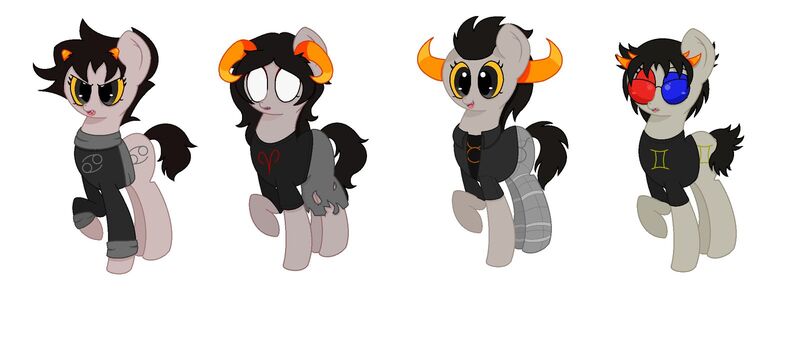 Size: 1600x722 | Tagged: safe, artist:mattmankoga, derpibooru import, ponified, pony, aradia megido, clothes, homestuck, image, jpeg, robot legs, rule 63, sollux captor, tavros nitram