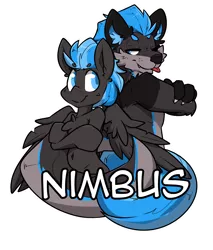 Size: 2280x2680 | Tagged: safe, artist:bbsartboutique, derpibooru import, oc, oc:nimbus, unofficial characters only, pegasus, pony, back to back, badge, con badge, crossed arms, furry, furry oc, looking at each other, male, pony oc, stallion, tongue out