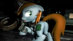 Size: 1024x576 | Tagged: suggestive, artist:lukewop, derpibooru import, oc, oc:littlepip, unofficial characters only, pony, unicorn, fallout equestria, fanfic, 3d, adorasexy, butt, clothes, cute, fanfic art, female, floppy ears, hooves, horn, looking back, mare, pipbuck, pipbutt, plot, raised hoof, raised tail, sexy, solo, source filmmaker, tail, tire, tongue out