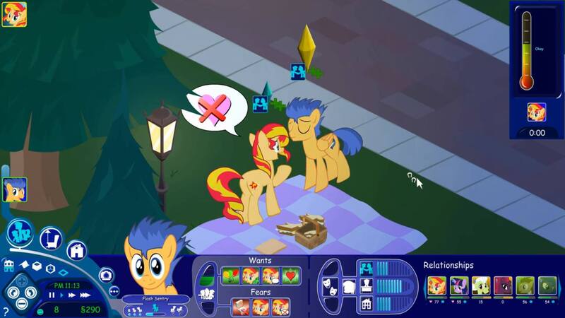 Size: 1920x1080 | Tagged: safe, artist:yudhaikeledai, derpibooru import, doctor whooves, flash sentry, granny smith, princess luna, sunset shimmer, tempest shadow, time turner, twilight sparkle, pegasus, pony, unicorn, female, male, the ponies, the sims, youtube link