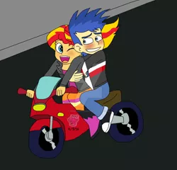 Size: 1024x982 | Tagged: safe, artist:resotii, banned from derpibooru, deleted from derpibooru, derpibooru import, flash sentry, sunset shimmer, equestria girls, female, flashimmer, image, male, motorcycle, png, shipping, straight